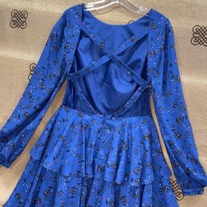 Love Theia Women's Floral Chiffon Blouson-Sleeve Dress with Cutout Back